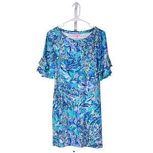 Lilly Pulitzer Women's Dress Blue Green Floral Stretch Beach Vacation Resort XXS